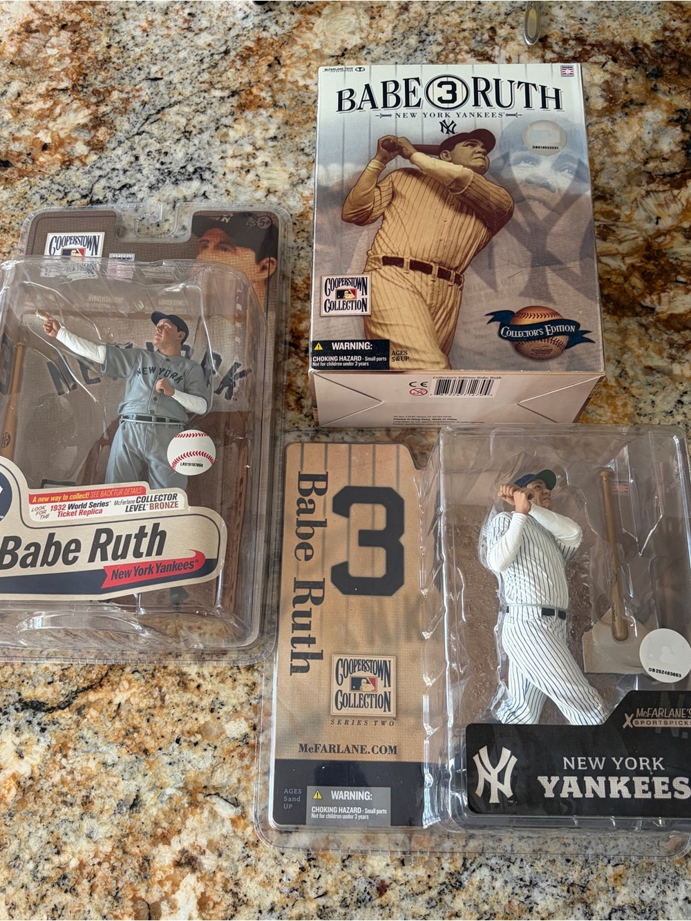 NEW McFarlane Babe Ruth Yankees Cooperstown Collection Lot of 3 Figures Sealed
